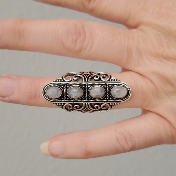 New Rainbow Moonstone 925 Silver Statement Ring. - Picture 4 of 8